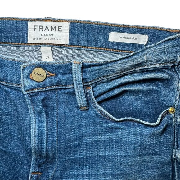 Frame Le High Straight Jeans Merriweather Wash Raw Hem Stretch Sz 27 - Picture 6 of 9